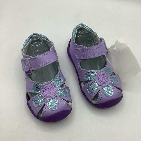 Size 4-4.5: Pediped Daisy Lavender Flower Closed Toe Velcro Sandals NEW