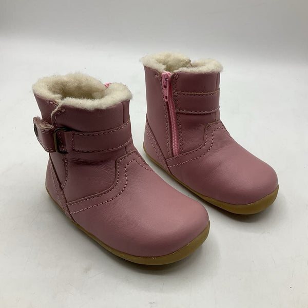 Size 2.5: Bobux Step Up First Walker Pink Faux Fur Side Zip Boots NEW