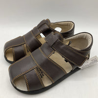 Size 9: See Kai Run BROWN ORANGE Stitching Closed Toe Velcro Sandals NEW