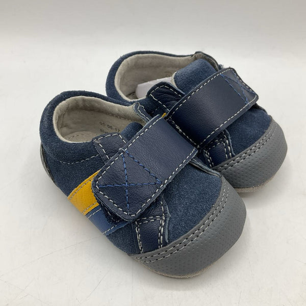 Size Sm (0-6m): See Kai Run Randall II/ Navy W/Yellow Velcro Baby Shoes NEW
