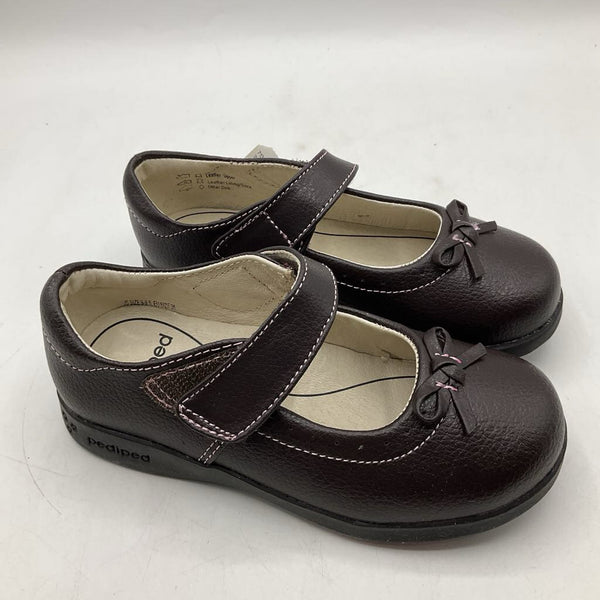 Size 9-9.5: Pediped Isabella/CHOCOLATE Brown Pink Stitching Mary Jane Velcro Shoes NEW