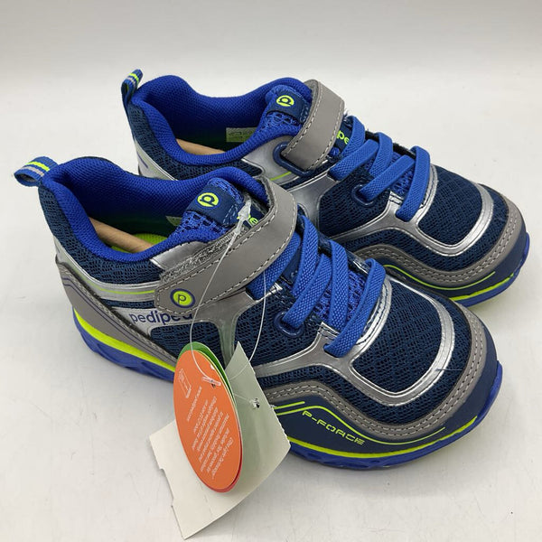 Size 8.5: Pediped FORCE/BLUE SILVER Velcro SNEAKERS Vegan Shoes NEW