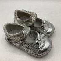 Size 4-4.5: Pediped Grip-n-Go Ines/SILVER Velcro Mary Jane Shoes NEW