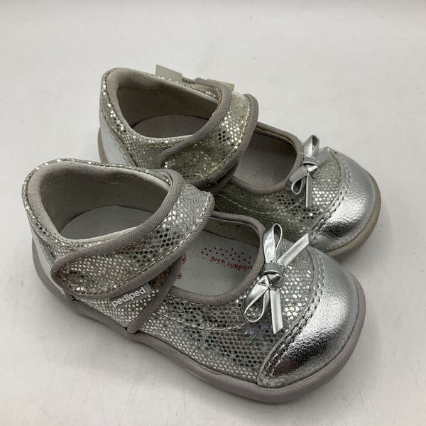 Size 4-4.5: Pediped Grip-n-Go Ines/SILVER Velcro Mary Jane Shoes NEW
