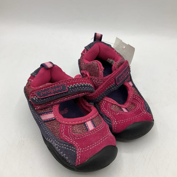 Size 4.5 5 Pediped Grip n Go Dakota HOT PINK Navy Velcro Mary Jane Vegan Shoes NEW