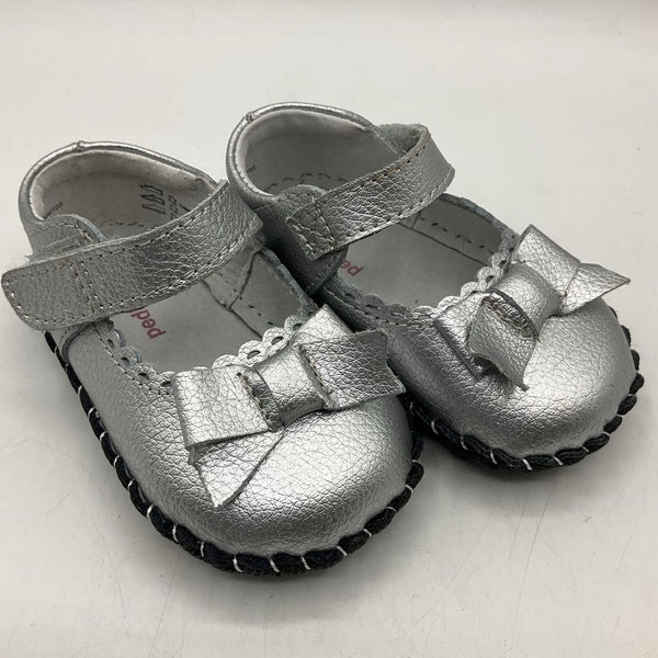 Size Sm (6-12m): Pediped Betty/SILVER Mary Jane Soft-Soled Baby Shoes NEW in BOX