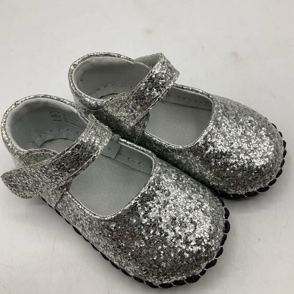 Size Lg(18-24m): Pediped Delaney/SILVER Sparkly Mary Jane Soft-Soled Baby Shoes NEW in BOX