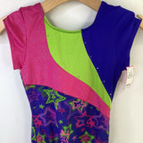 Size 8-10: More Active Girl Pink/Blue/Green Sparkly Stars Short Sleeve Leotard