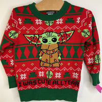 Size 18m: Star Wars Red/Green Baby Grogu 'I Was Cute All Year' Holiday Sweater