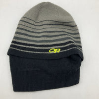 Size OS: Grey & Black Striped Knitted Beanie w/ Face Cover