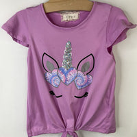 Size 4-5: Btween Lilac Sparkly Tie-Dye Unicorn Tie T-Shirt