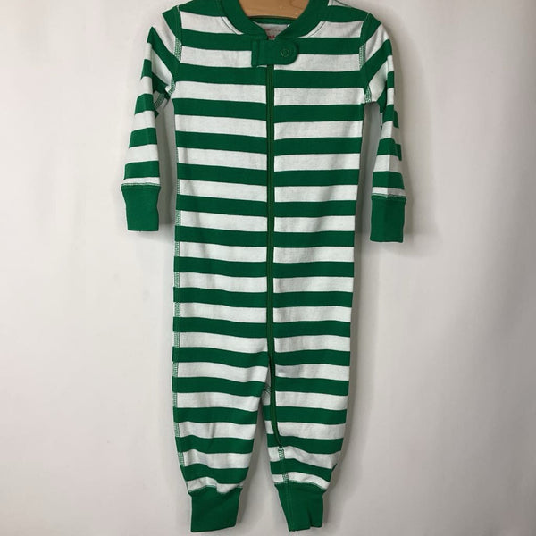 Size 12-18m (75): Hanna Andersson Green & White Striped Long Sleeve 1pc PJS NEW w/ Tag