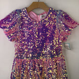 Size 10: Lola Pink Rainbow Iridescent Sequins Short Sleeve Dress