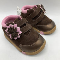 Size 4: Perfection BROWN PINK Velcro Shoes -NEW