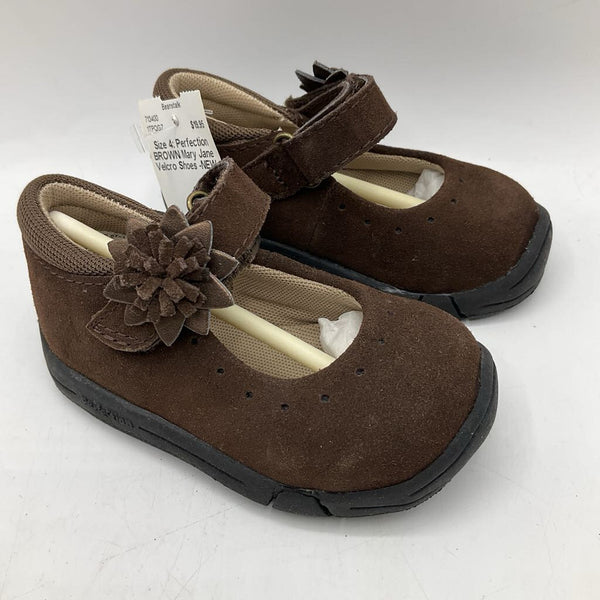 Size 4: Perfection BROWN Mary Jane Velcro Shoes -NEW