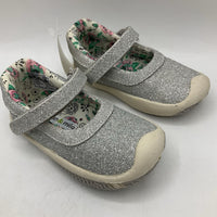 Size 4.5: Morgan & Milo SPARKLY SILVER Mary Jane Velcro Shoes -NEW