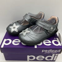 Size 6-6.5: Pediped Grip-n-Go Starlight/ PEWTER Mary Jane Velcro Shoes NEW