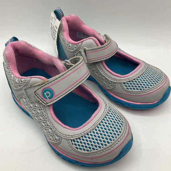 Size 7.5-8: Pediped Grip-n-Go Racer GRAY PINK BLUE Velcro Mary Jane Shoes NEW