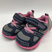 Size 4-4.5: Pediped Mars/NAVY PINK SPORT SNEAKERS Velcro Shoes NEW