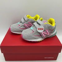 Size 6 Wide: New Balance GREY YELLOW PINK Velcro Sneakers NEW