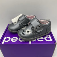 Size 4-4.5: Pediped Grip-n-Go Aryanna/PEWTER Flower Velcro Shoes NEW