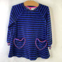 Size 4-5: Mini Boden Two-Tone Blue Striped Long Sleeve Dress w/ Heart Pockets