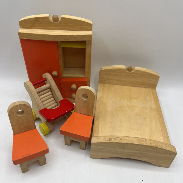 Bag of Wooden Orange/Yellow Doll House Furniture