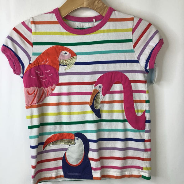 Size 9-10: Mini Boden Colorful Stripes/Birds T-Shirt