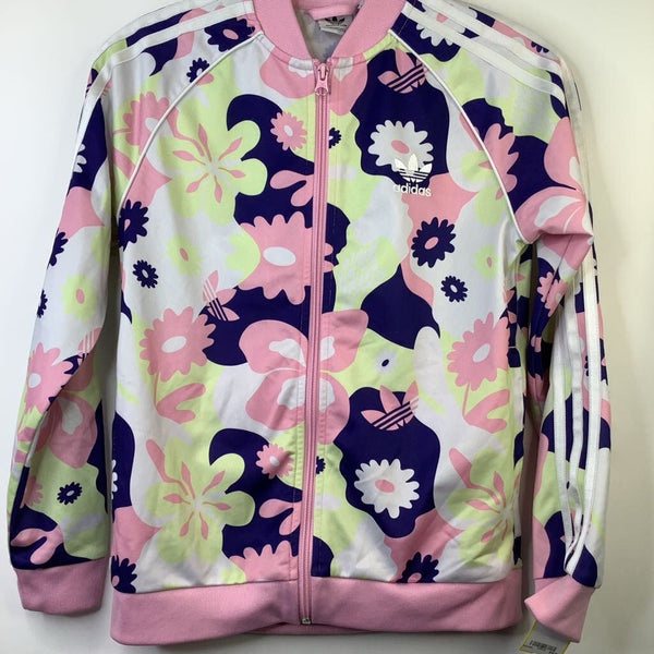 Size 11-12: Adidas White Pink/Blue Flower Zip-up Trainng Jacket