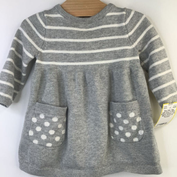 Size 3-6m: Gap Light Grey & White Striped Knitted Long Sleeve Dress w/ Pockets