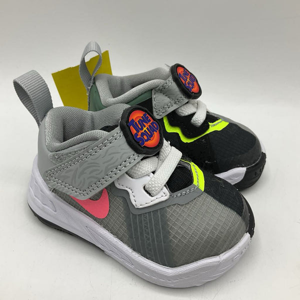 Size 2c Nike Grey Black Lebron 18 Space Jam Tune Squad Velcro Shoes Beanstalk Children s Resale