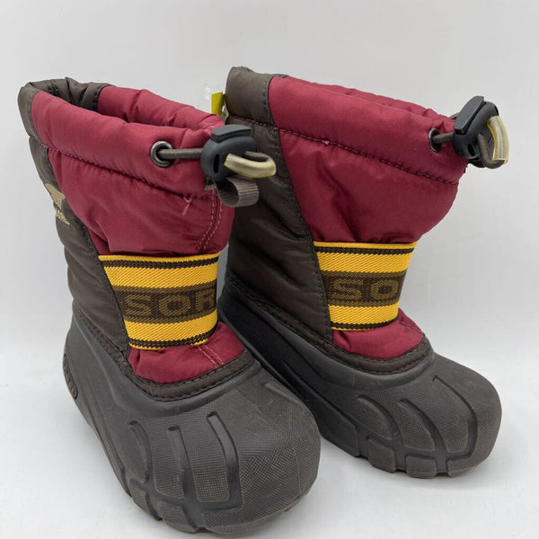 Size 6: Sorel Red/Grey Single Strap Toggle Insulated Snow Boots