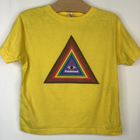 Size 4: Rabbit Skin Yellow Rainbow Triangle 'Fire Friends' T-Shirt