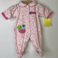 Size Premie: Carter's Light Pink Flowers/Upside Down Turtle Long Sleeve Footed Onesie