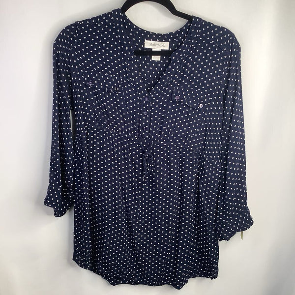 Size S: Motherhood Navy Blue White Polk-a-Dot Long Sleeve T