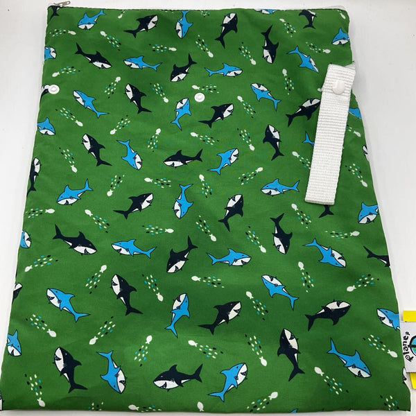 Planet Wise Green Blue Sharks Large Wet Bag