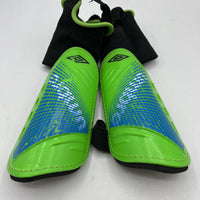 Size L: Umbro Green & Blue Soccer Shin Guards