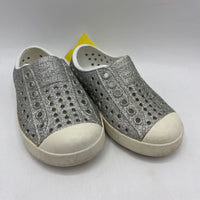 Size 5: Native Silver Sparkly Slip-on Rubber Water Sandals