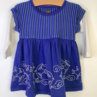 Size 9-12m: Tea Collection Indigo Blue Striped & Birds Long Sleeve Dress