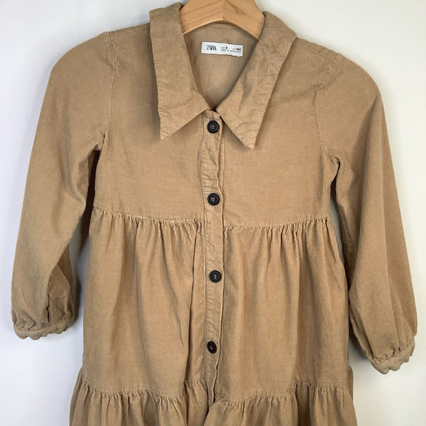 Size 9: Zara Tan Corduroy Button-up Long Sleeve Dress