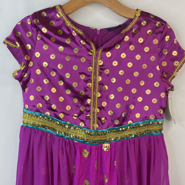 Size 14-16: Disney Aladdin Magenta Gold Flowers 'Jasmine' Short Sleeve Romper Dress Costume NEW w/ Tag