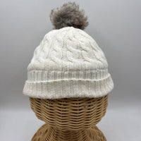 Size 6-9m: White Cable Knitted Sherpa Lined Winter Beanie