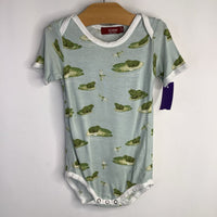 Size 12-18m: Milkbarn Pale Green Frogs on a Pond Short Sleeve Onesie