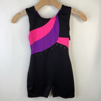 Size 7-8: Freestyle Black/Pink & Purple Stripes Short Leotard