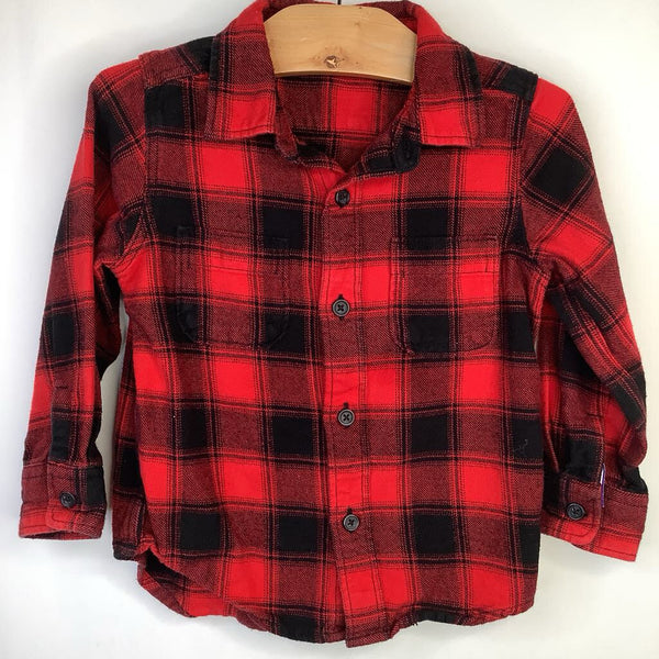 Size 2: Gap Red & Black Plaid Collard Button-up Long Sleeve Flannel