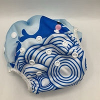 Size OS: Alva Baby White/Blue Whale Snap Diaper Cover