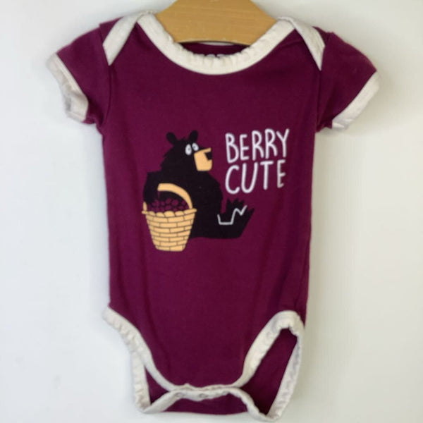 Size 6m: Lazy One Deep Raspberry Black Bear 'Berry Cute' Short Sleeve Onesie