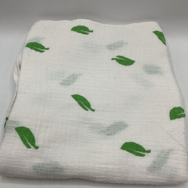 White Green Leaf Swaddle Blanket