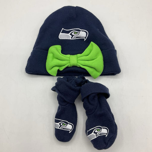 Size 0-6m: NFL Navy Blue Seattle Sea Hawks Hat & Booties Set