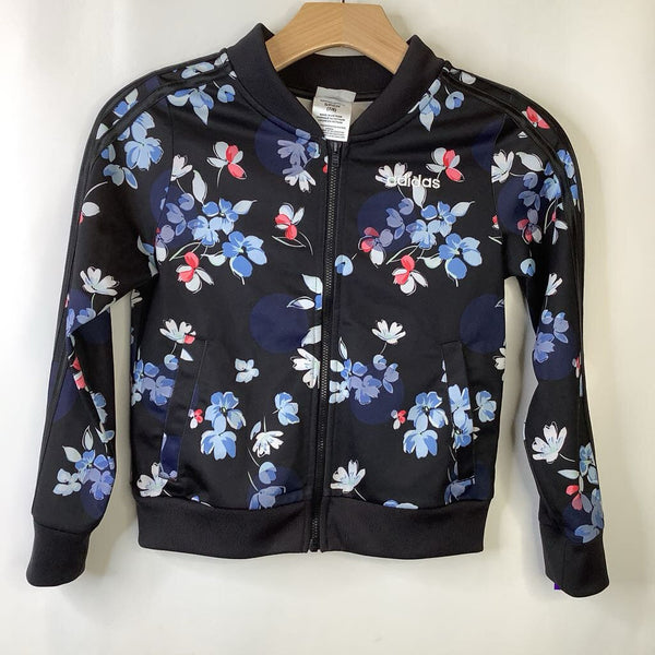 Size 7-8: Adidas Black Blue/Pink Flowers Zip-up Training Jacket